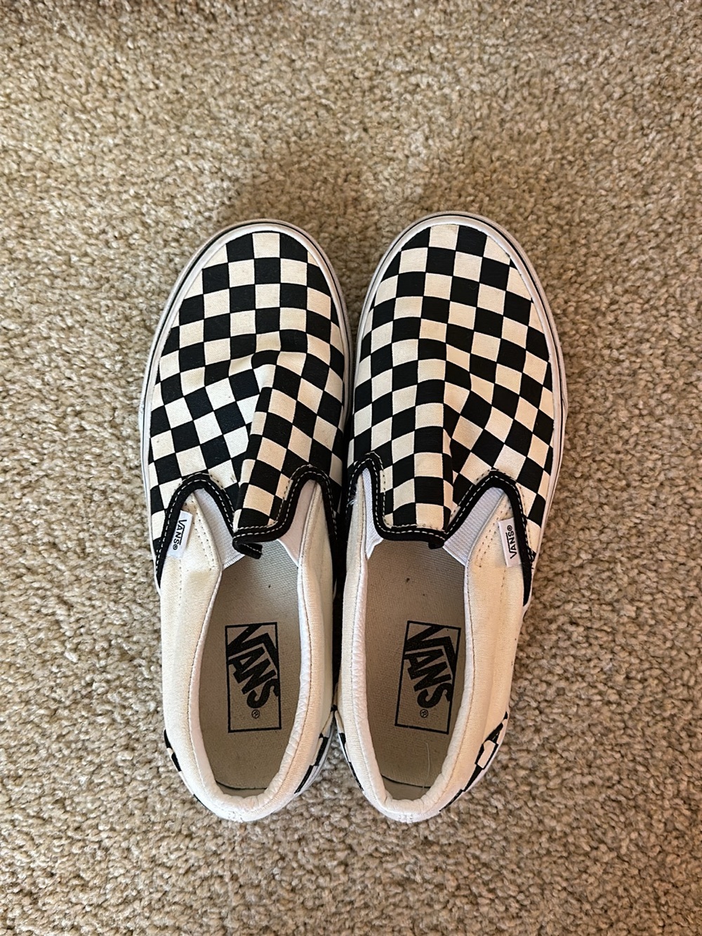 Vans Womens Checkerboard Slip-On Sneakers - Black & White